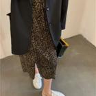 Plain Loose-fit Blazer / Leopard Midi Skirt