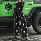 Dotted Wide Leg Pants Black - One Size