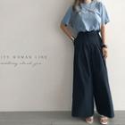 Zip-front Pleated Wide-leg Pants
