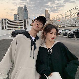 Couple Matching Color Block Hooded Pullover / Hooded T-shirt Dress