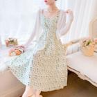 Plain Cardigan / Sleeveless Floral A-line Dress