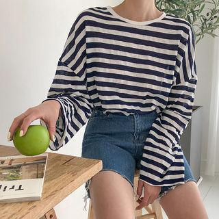 Wide-sleeve Stripe Boxy T-shirt