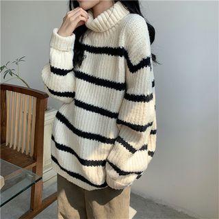 Striped Turtleneck Oversize Sweater
