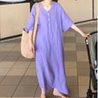 3/4-sleeve Plain Maxi Dress