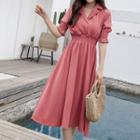 Plain Elbow-sleeve A-line Shirtdress