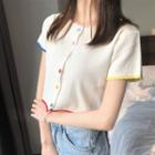 Short-sleeve Color-block Knit Cropped T-shirt