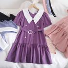 Double-buttoned Ruffle Hem A-line Dress With Belt