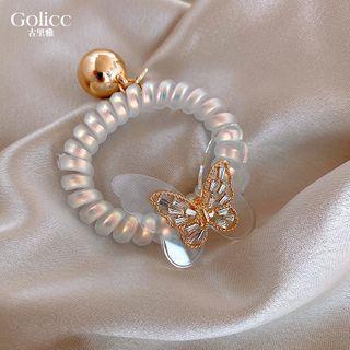 Rhinestone Butterfly Coil Hair Tie 1 Piece - As Shown In Figure - One Size