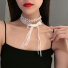 Bow Accent Beaded Choker White - One Size