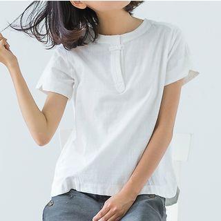 Elbow-sleeve Linen Cotton Top
