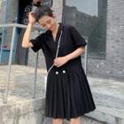 Short-sleeve Double-breasted Pleated Coat Dress