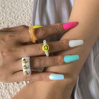 Set Of 3: Ring 2462 - White & Orange & Yellow - One Size
