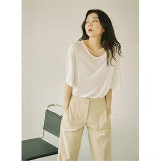 U-neck Elbow-sleeve T-shirt Ivory - One Size