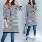 Long-sleeve Striped Hooded Long Top