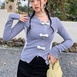 Long-sleeve Bow-accent Fitted Top
