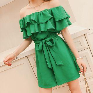 Plain Ruffle Trim Strapless Playsuit