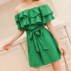 Plain Ruffle Trim Strapless Playsuit