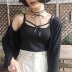 Set: Cross Strap Camisole Top + Plain Light Jacket