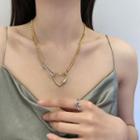 Heart Rhinestone Pendant Necklace Heart - Gold - One Size