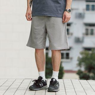 Waffle Lettering Embroidered Plain Shorts