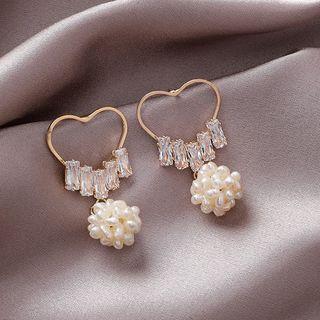 Alloy Heart Faux Crystal Faux Pearl Dangle Earring As Shown In Figure - One Size