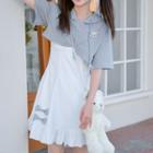 Short-sleeve Hoodie / Spaghetti Strap Mini A-line Dress