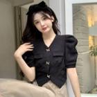 Short-sleeve Butterfly Accent Blouse / Skirt