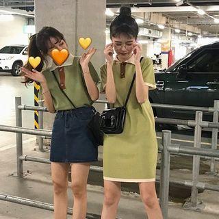 Color-block Short-sleeve Knit Polo-shirt / Dress