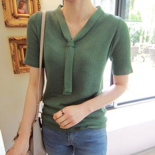 Tie-neck Linen Blend Top