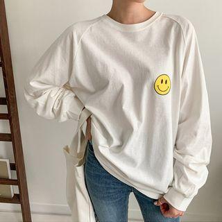 Raglan-sleeve Smile-printed T-shirt