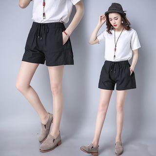 Plain Drawstring Wide Leg Shorts