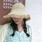 Frayed Trim Woven Sun Hat