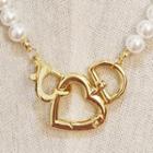 Faux Pearl Alloy Heart Pendant Necklace Gold Heart - White - One Size