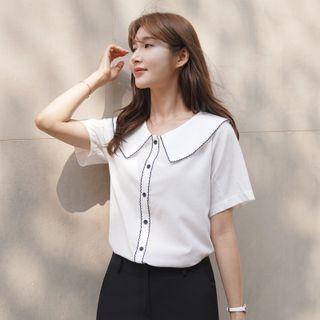 Scallop-stitched Textured Blouse