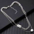 Chain Layered Necklace Silver & White - One Size