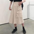 Midi Pocketed A-line Skirt