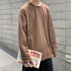 Long-sleeve Slit-side Plain T-shirt