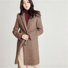 Peaked-lapel Houndstooth Wool Blend Tailored Coat