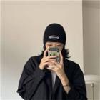 Lettering Embroidered Knit Beanie Black - One Size