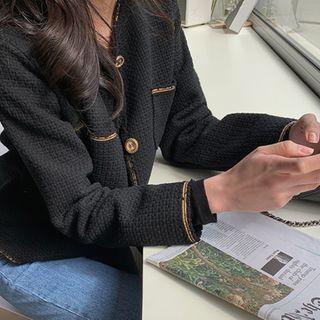 Contrast-trim Pocket-front Tweed Jacket