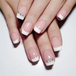 Rhinestone French Nail Faux Nail Tips 135 - White - One Size