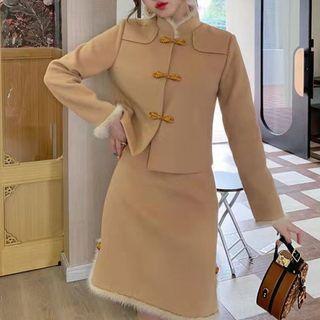 Set: Frog-button Jacket + Mini Pencil Skirt