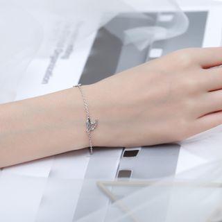 925 Sterling Silver Cat & Fish Bone Bracelet Silver - One Size