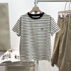 Short Sleeve Stripe T-shirt Stripe - Black & Beige - One Size