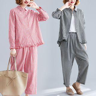 Set: Gingham Shirt + Tapered Pants