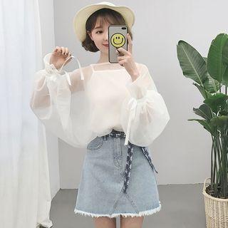 Set: Long Balloon Sleeve Sheer Top + Camisole