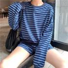 Striped Long-sleeve Loose-fit T-shirt / Shorts