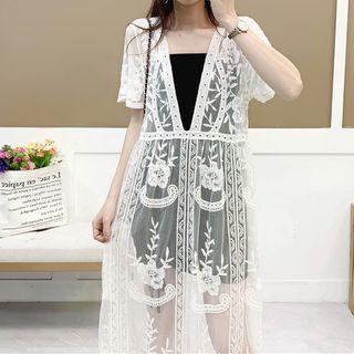 Short-sleeve Lace Jacket White - One Size
