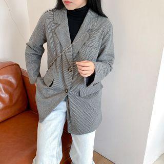 Set: Single-breasted Houndstooth Blazer + Mini Crossbody Bag With Crossbody Bag - Dark Gray - One Size