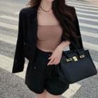 Set: Round Neck Cropped Jacket + Wide-leg Shorts